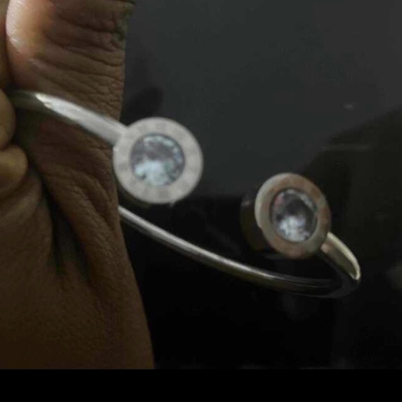 Luxury Roman Numerals Stainless Steel Cuff Inlaid Cubic Zirconia Bracelet - Picture 3 of 11